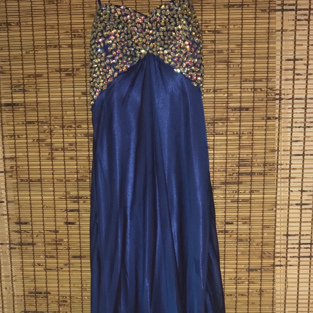 Prom, dress, cobalt blue, rhinestone, strapless
